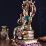 Pure Brass Lord Vishnu Under Sheshanaaga | 11" x 8" x 7" (28 x 20.3 x 17.8 cm) | 9.5 kg Stonework Art | Divine Throne Sacred Murti